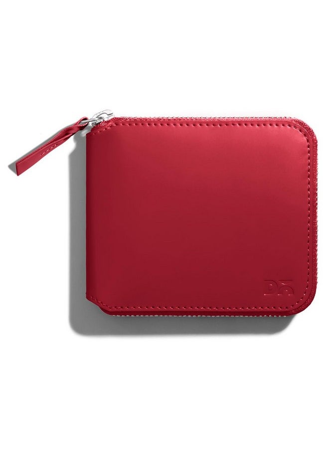 DailyObjects Crimson Red Women's Zip Wallet | Made with Vegan Leather Material | Carefully Handcrafted | Holds up to 8 Cards | Slim and Easy to Fit in Pocket | Coin Pocket with Button Closure