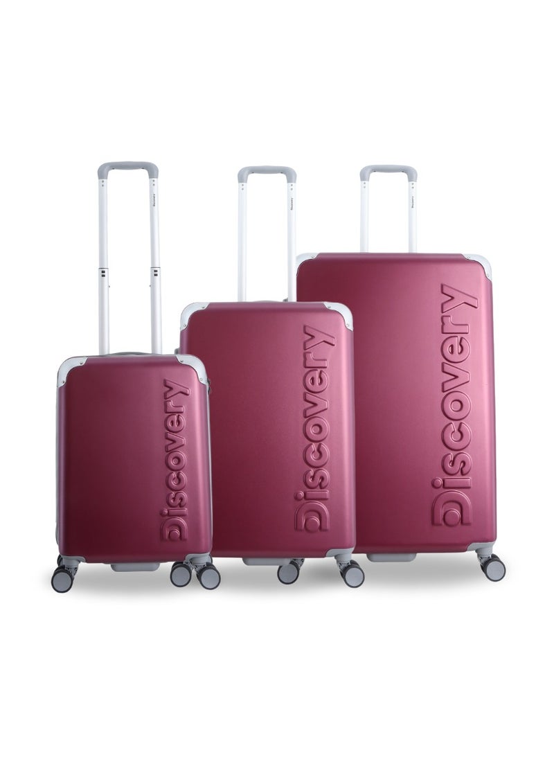 Discovery Focus ABS Hardside Travel Luggage Set, Durable Lightweight 4 Double Wheel Bag, Extra Secure Combination Lock Suitcase 3 Pcs, Expandable Trolley Small,Medium,Large(20+24+28 Inch) Purple