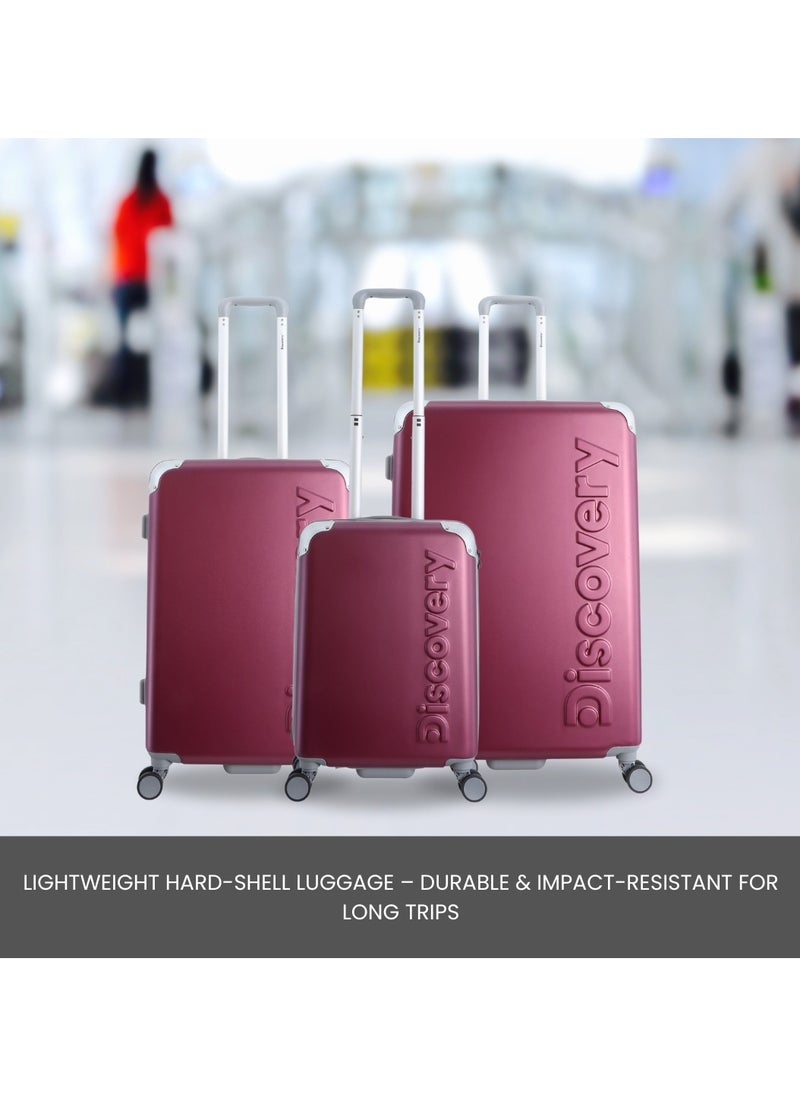 Discovery Focus ABS Hardside Travel Luggage Set, Durable Lightweight 4 Double Wheel Bag, Extra Secure Combination Lock Suitcase 3 Pcs, Expandable Trolley Small,Medium,Large(20+24+28 Inch) Purple