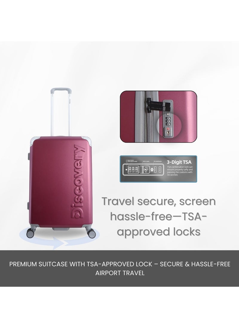 Discovery Focus ABS Hardside Travel Luggage Set, Durable Lightweight 4 Double Wheel Bag, Extra Secure Combination Lock Suitcase 3 Pcs, Expandable Trolley Small,Medium,Large(20+24+28 Inch) Purple