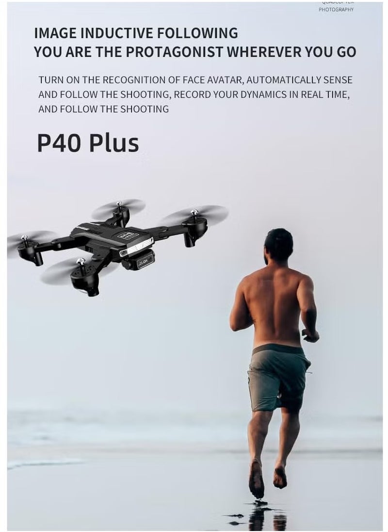 P40 Drone with Dual Camera – Remote Camera Mode Adjustment, Visual Positioning System, 4K HD Aerial Photography, Foldable & Portable Design, Includes Travel Suitcase, Ideal for Vlogging, Aerial Shots, and Outdoor Exploration