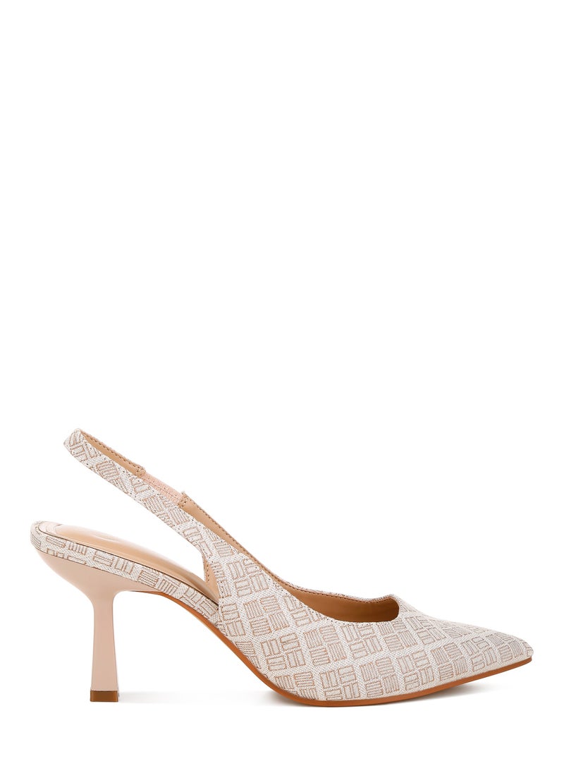 Pointed Toe Kitten Heel Pumps in Beige