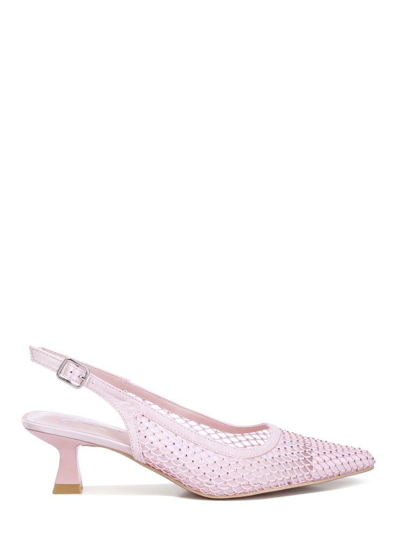 Rhinestone Embellished Slingback Mules in Pink