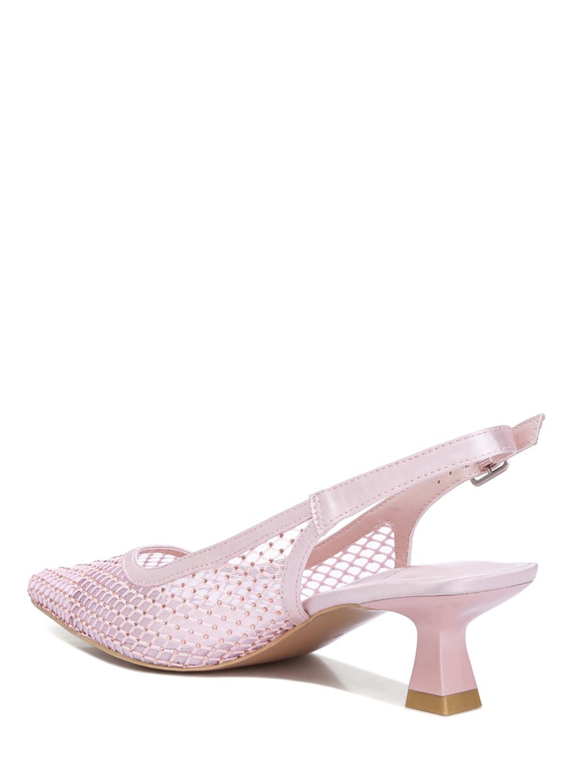 Rhinestone Embellished Slingback Mules in Pink