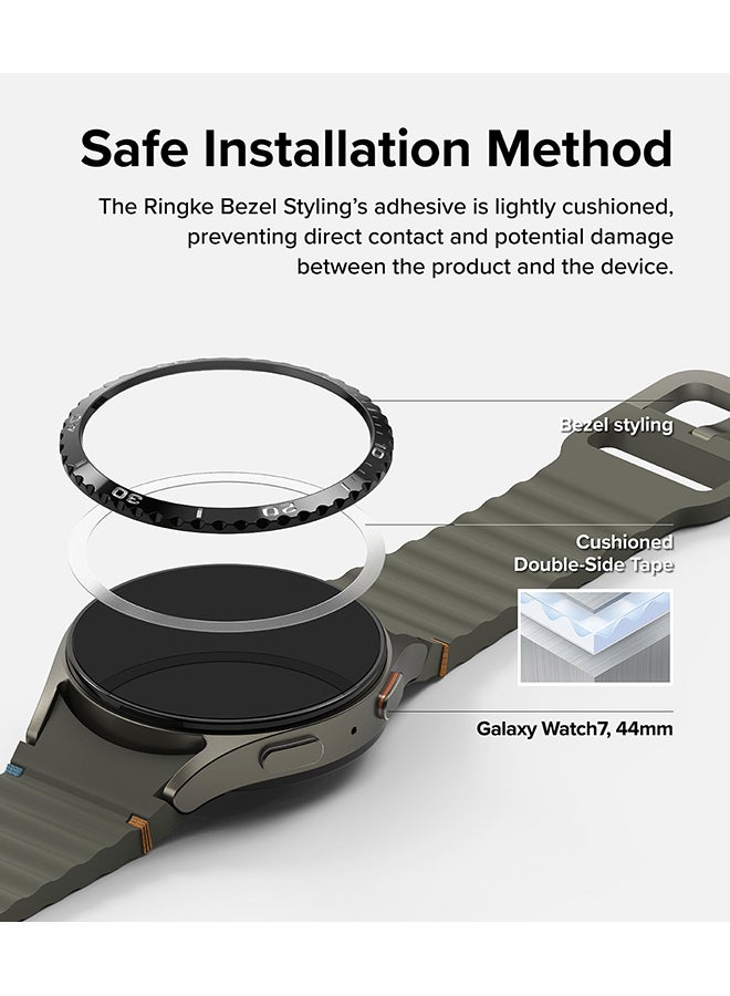 Bezel Styling And Glass Combo For Samsung Galaxy Watch 7 440mm Case, Anti Scratch Protector Adhesive Frame Ring Cover Accessory Full-Coverage Screen Protector- 44-02 - Clear