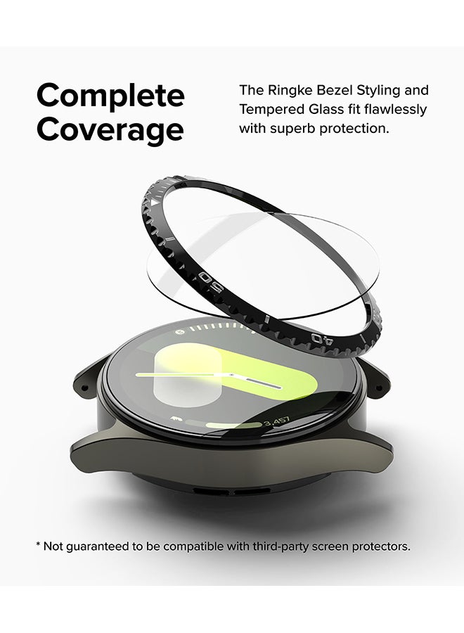 Bezel Styling And Glass Combo For Samsung Galaxy Watch 7 440mm Case, Anti Scratch Protector Adhesive Frame Ring Cover Accessory Full-Coverage Screen Protector- 44-02 - Clear