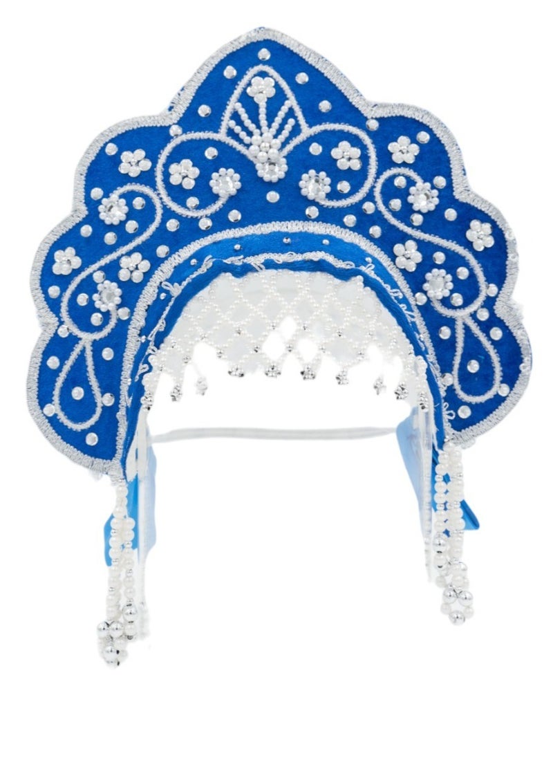 Women's Girls Traditional Headdress Kokoshnik Blue in a crown shape