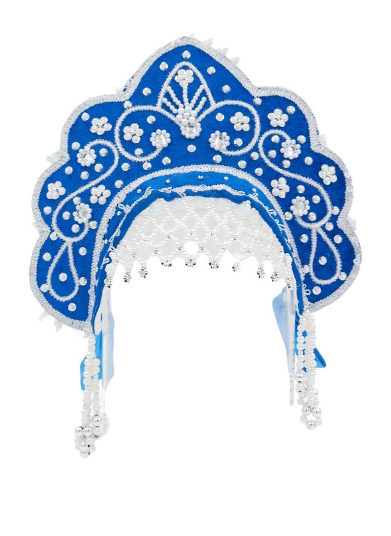 Women's Girls Traditional Headdress Kokoshnik Blue in a crown shape