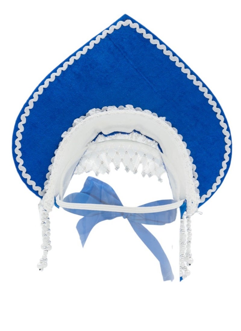 Women's Girls Traditional Headdress Kokoshnik Blue in a wave crest shape