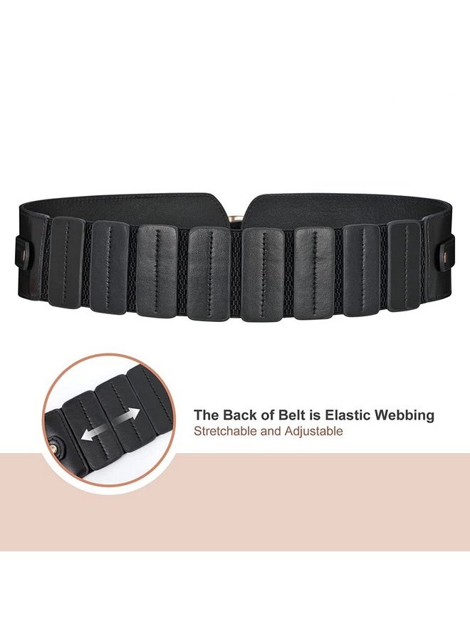 PALAY® Black Belt for Women Dress Stretchy Fashion PU Leather Wide Waist Belt Vintage for Dress Blouse Blazer -Fit Waist 23-33