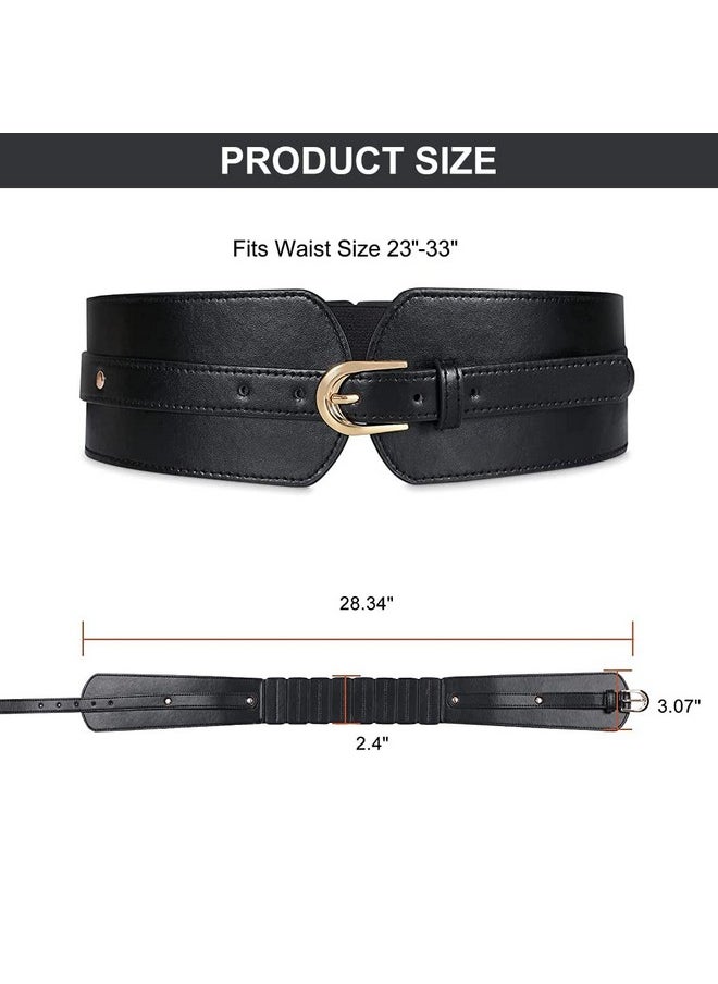 PALAY® Black Belt for Women Dress Stretchy Fashion PU Leather Wide Waist Belt Vintage for Dress Blouse Blazer -Fit Waist 23-33