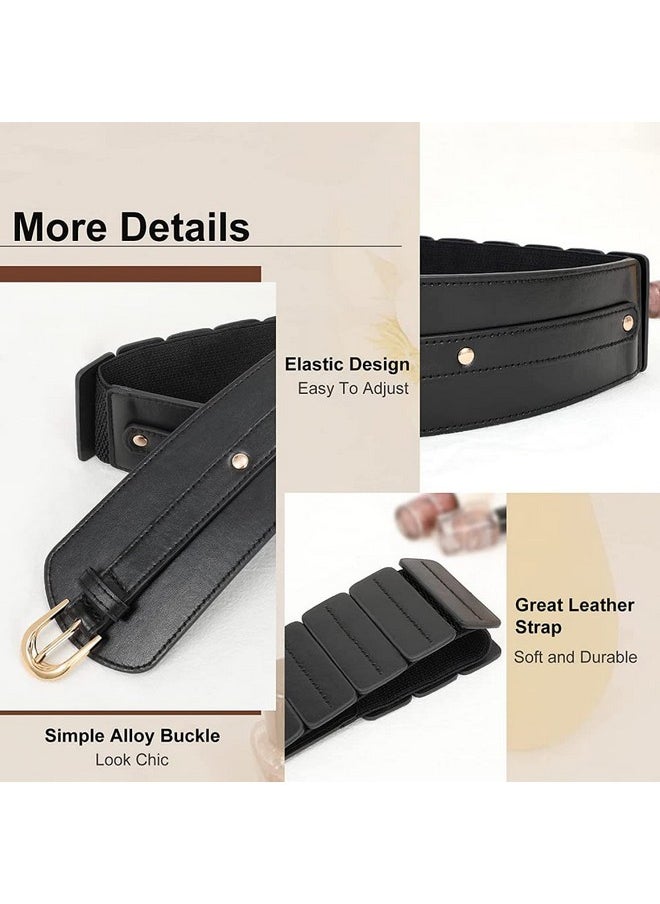 PALAY® Black Belt for Women Dress Stretchy Fashion PU Leather Wide Waist Belt Vintage for Dress Blouse Blazer -Fit Waist 23-33