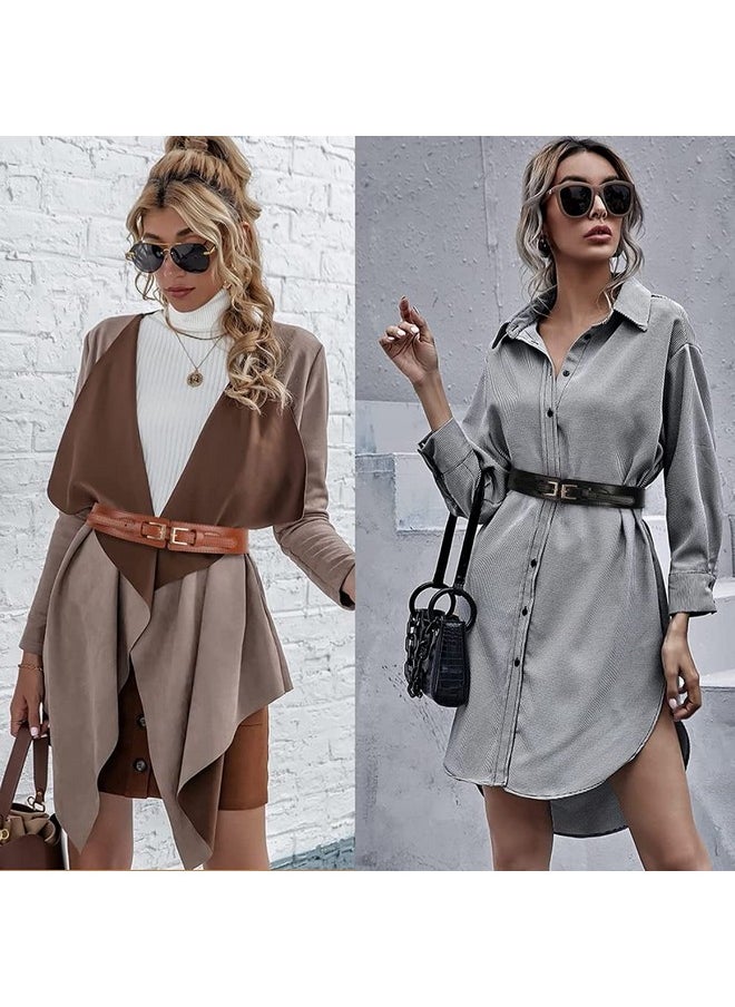 PALAY® Black Belt for Women Dress Stretchy Fashion PU Leather Wide Waist Belt Vintage for Dress Blouse Blazer -Fit Waist 23-33