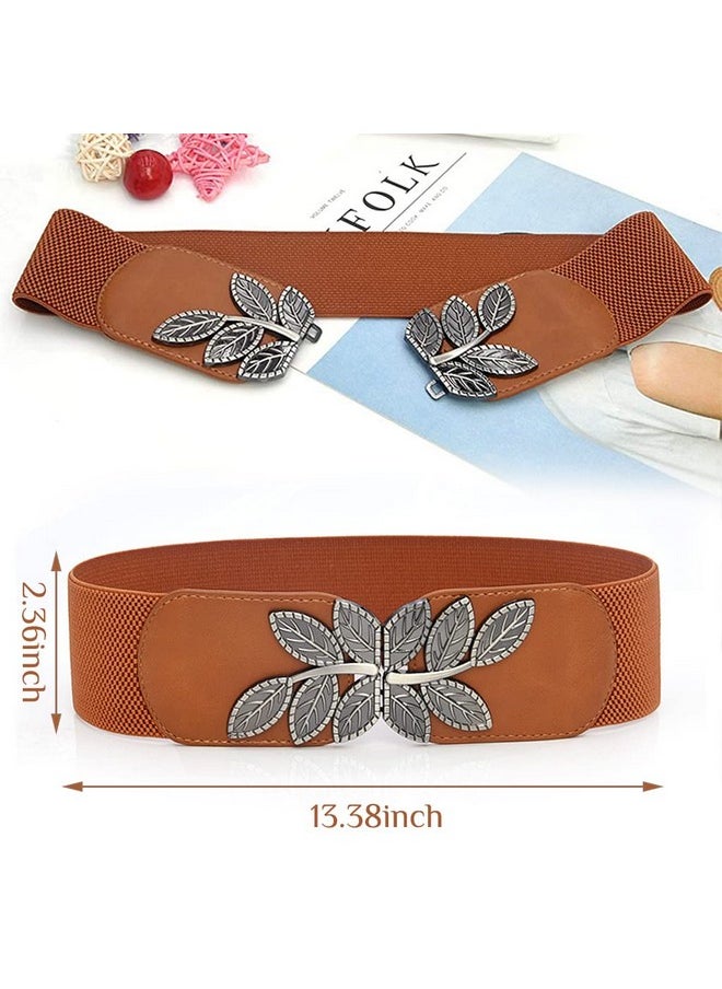 PALAY Brown Elastic Waist Belts For Women, Interlocking Buckle Belt For Dress Jumpsuit