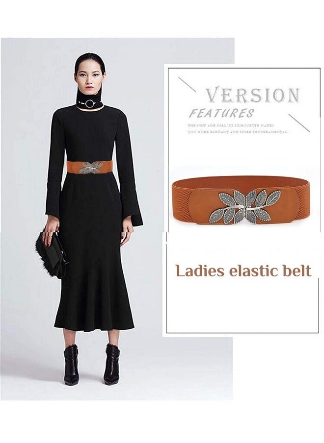 PALAY Brown Elastic Waist Belts For Women, Interlocking Buckle Belt For Dress Jumpsuit