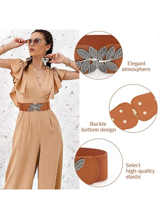 PALAY Brown Elastic Waist Belts For Women, Interlocking Buckle Belt For Dress Jumpsuit