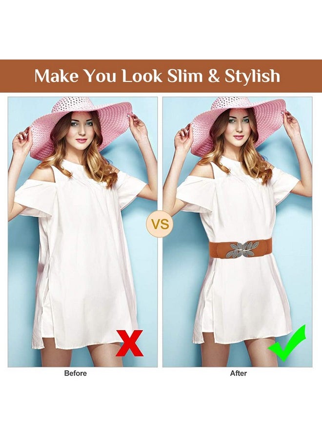 PALAY Brown Elastic Waist Belts For Women, Interlocking Buckle Belt For Dress Jumpsuit