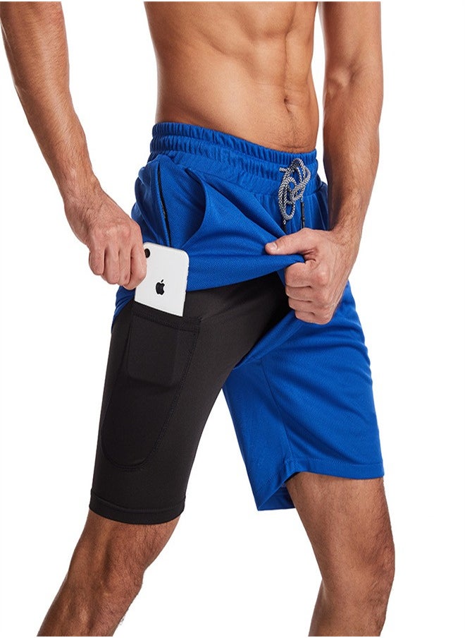 Men's 2-in-1 Quick Drying Casual Fitness Shorts Blue
