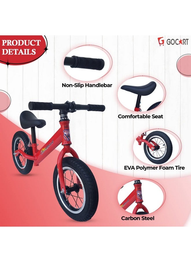 GOCART WITH G LOGO Lightweight Pedal Free Adjustable Seat Spokes Wheel Balance Bmx Bike Bicycle For Girls And Boys (Red, Black), Rigid