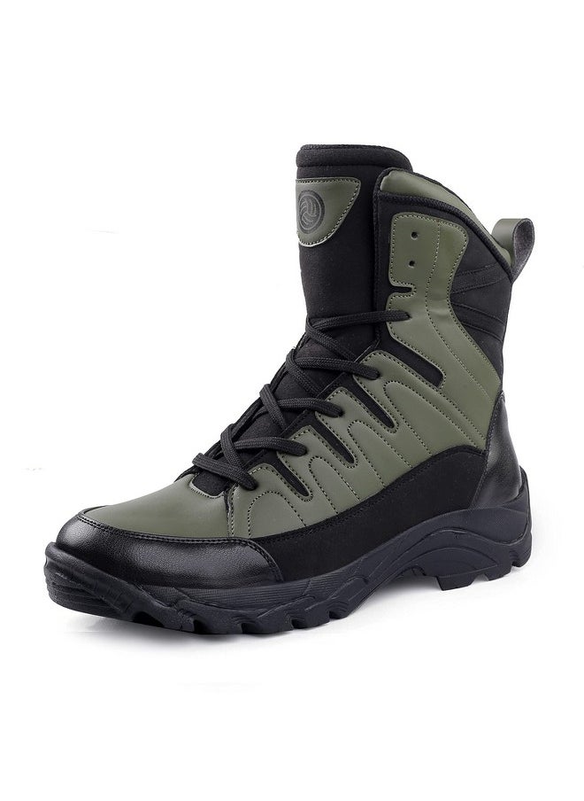 Bacca Bucci Men's Flame Original 7-Eye Moto Inspired Mild Water Proof High top Ankle Snow Boots (Olive, UK7)