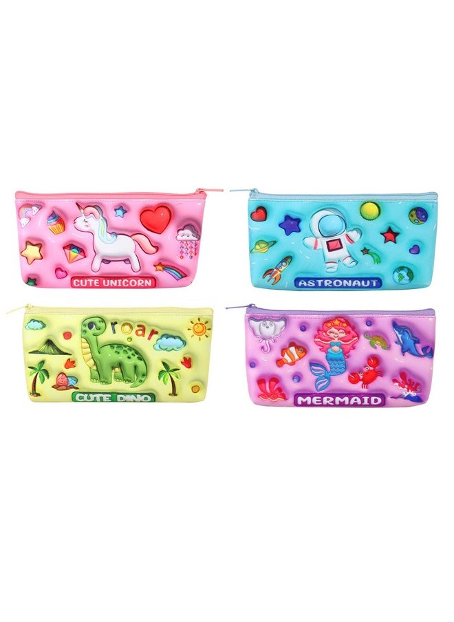 JIADA Faux Leather Birthday Return Gift Set Of 6 Pencil Pouches With 3D Bubble Prints.,Multi