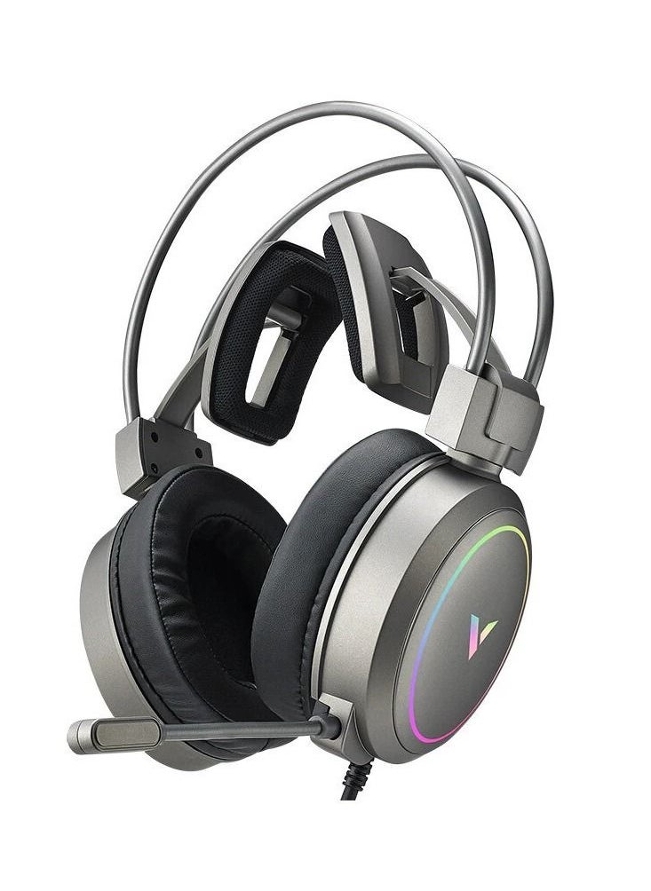 Vh610 Gaming Headset 7.1 Virtual Surround Sound Integrated Line Control Graphene RGB LED Light Headphone for Compurter Game Silver