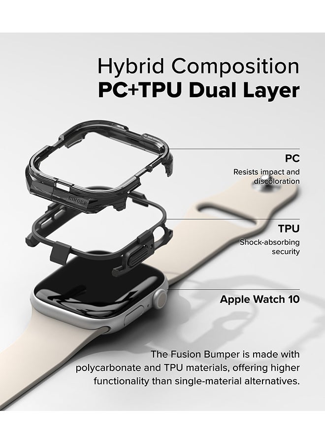 Fusion Bumper For Apple Watch 10 42mm Case, Frame Bumper Protection Double Layered PC TPU Transparent Color Watch Case - Black