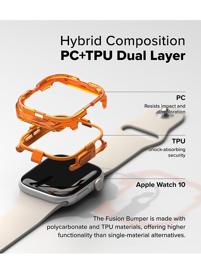 Fusion Bumper For Apple Watch 10 42mm Case, Frame Bumper Protection Double Layered PC TPU Transparent Color Watch Case - Neon Orange