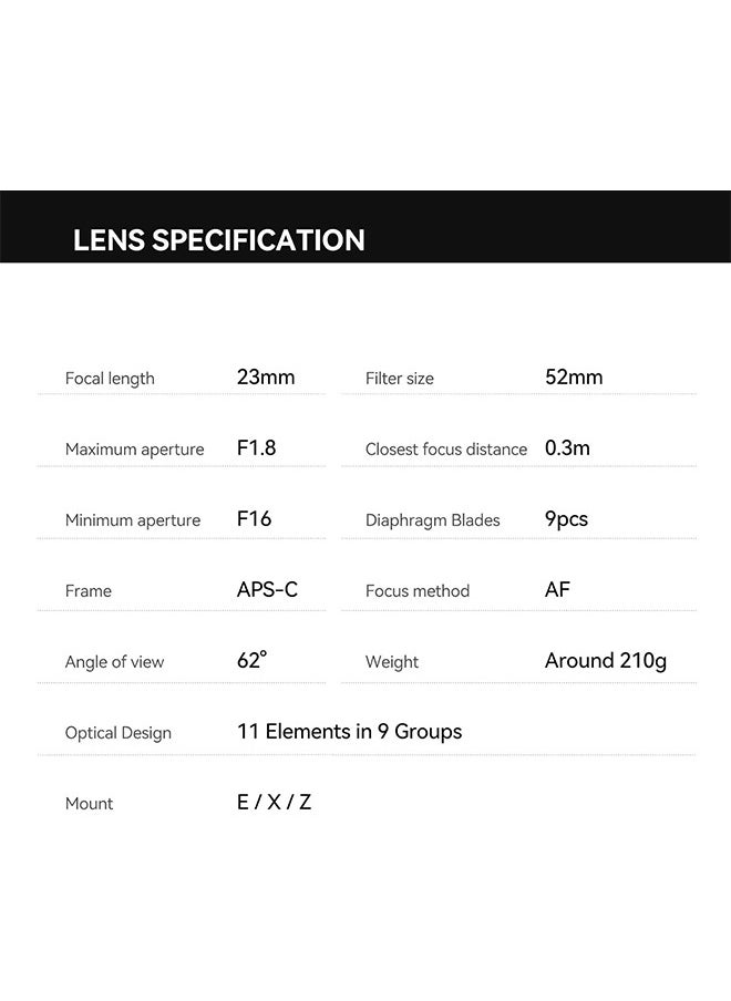 TTArtisan 23mm F1.8 X-Mount APS-C STM Auto Focus Lens for Fujifilm Fuji X-Mount Cameras X-A5 X-A7 X-M5 X-H2S X-T100 X-T20 X-T200 X-T3 X-T30 X-T30II X-T4 X-T5 X-T50 X-Pro1 X-Pro2 X-Pro3 X-E1 X-E2 X-E2S