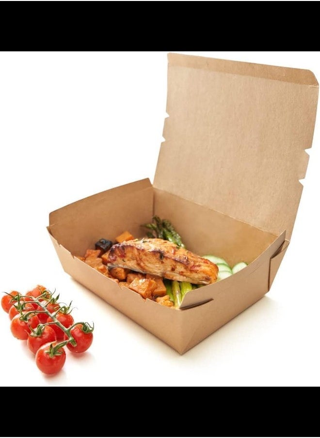 Ecoway Medium Kraft Lunch Box Without Window Food Container Made With Craft Paper For Meals & Dessert, Container, Disposable, Eco-friendly, Compostable, Paperbox Restaurants - Pack Of 120, Brown