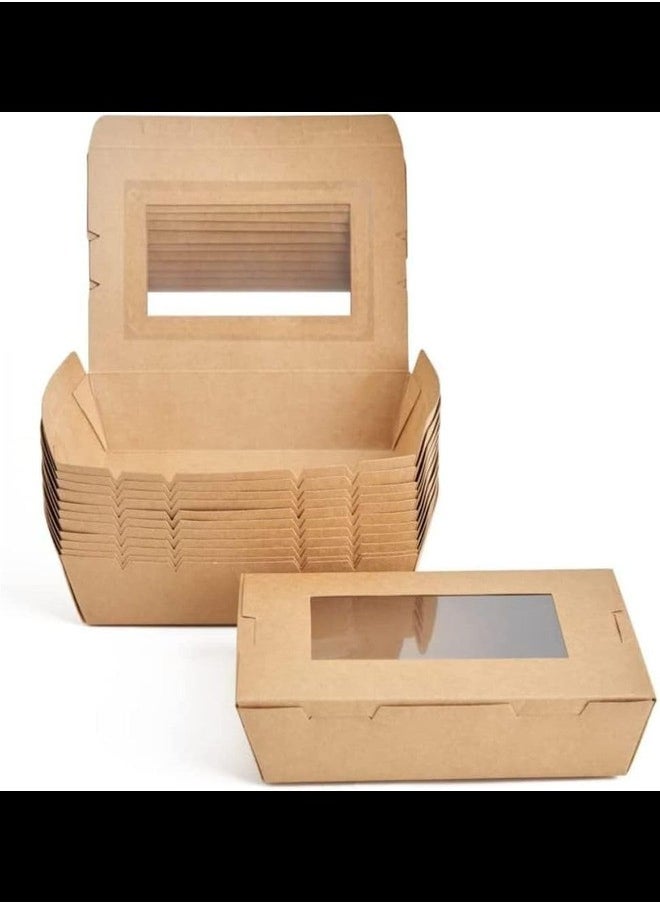Ecoway Medium Kraft Lunch Box With Window Food Container Made With Craft Paper For Meals & Dessert, Take Away Container, Disposable, Eco-friendly, Compostable, Paperbox Restaurants - Pack Of 70, BrownE