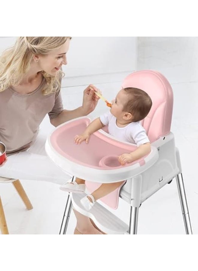 SUPAAR Baby Folding High Chair, Adjustable Height & Footrest - Baby Feeding Booster Seat with Tray, Safety Wheels & Pillow