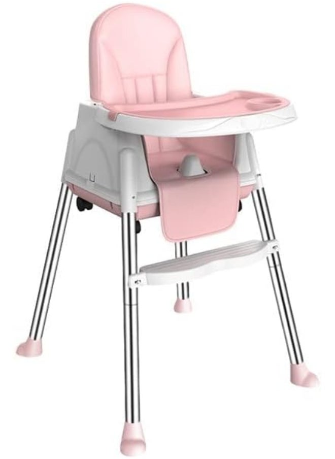 SUPAAR Baby Dining Chair Portable High Chairs, Adjustable Height NEW Foldable Toddler Seat, Safe Toddler's Dining Chair with Meal Tray for Your Baby (pink)