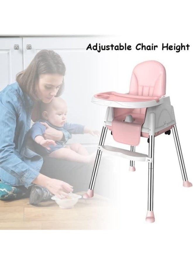 SUPAAR Baby Dining Chair Portable High Chairs, Adjustable Height NEW Foldable Toddler Seat, Safe Toddler's Dining Chair with Meal Tray for Your Baby (pink)