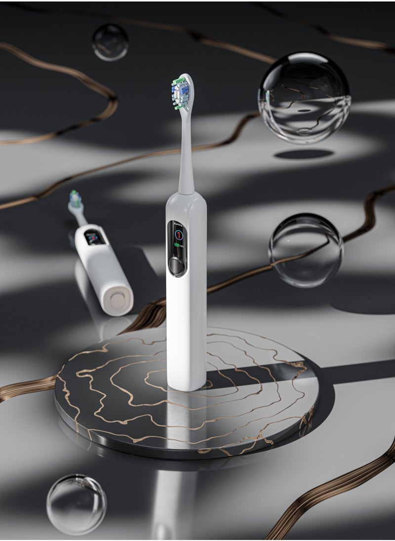 4-Mode Cleaning Smart Toothbrush 28400 VPM with TFT Display & 2 Replaceable Heads / Nylon Bristles / Battery Level Display & Language Setting / Up to 50 Days Working Time / 100 Uses Single Charge - White