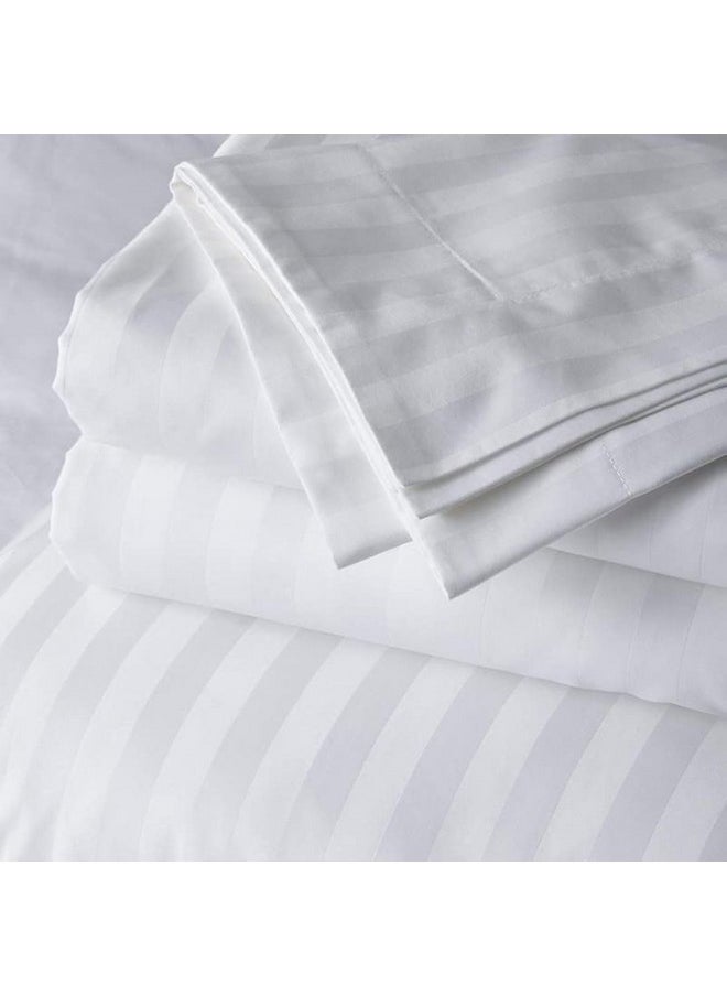 BD WEAVES Plain White cotton Stripes - Single bedsheet bedding set - 400 TC soft 1 cm a striped finish | with One Pillow Cover | Gives 5 star look to your room | Adding tint of richness and class touch | singed & mercerised |400 TC Single