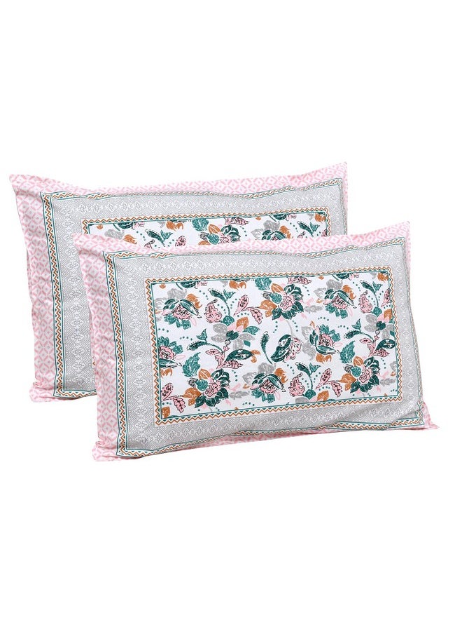 MAFATLAL Pure Cotton Floral Jaipuri King Size Bedsheet for Double Bed with 2 Pillow Covers- 144TC (Pink 6)