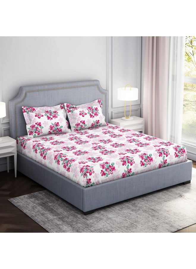 Welspun Microfiber Double Bedsheet (220 Cm X 240 Cm / 43 Cm X 68 Cm) | 105 Tc Sateen Floral Bedsheet & Pillow Covers Set (Lucent White)- Adore