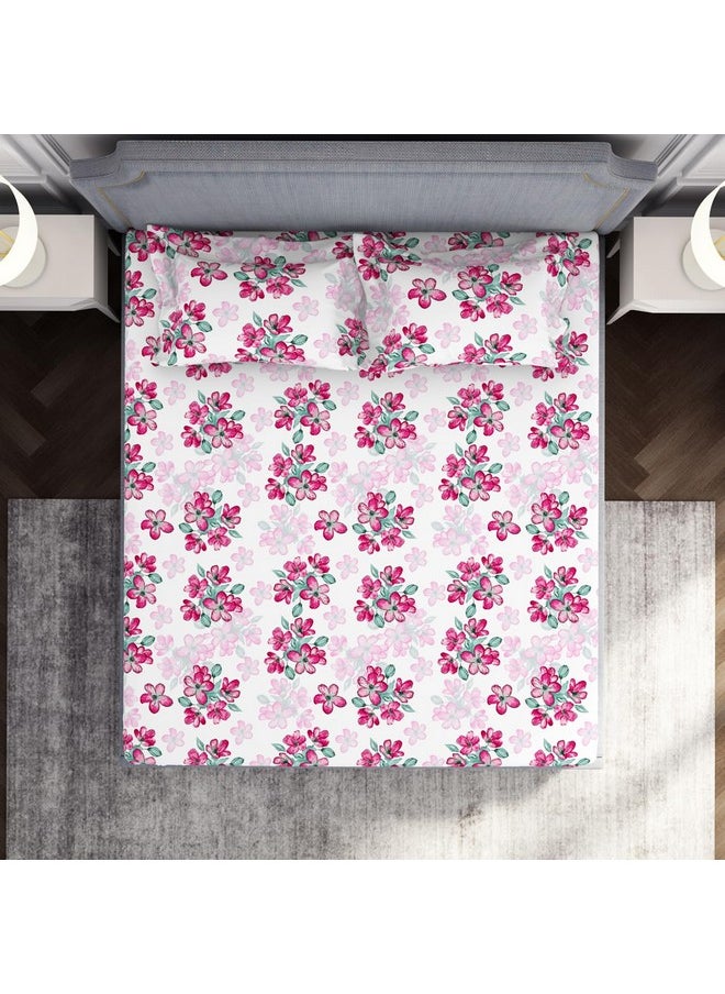 Welspun Microfiber Double Bedsheet (220 Cm X 240 Cm / 43 Cm X 68 Cm) | 105 Tc Sateen Floral Bedsheet & Pillow Covers Set (Lucent White)- Adore