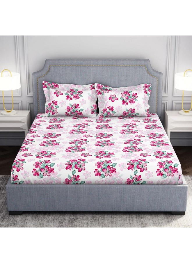 Welspun Microfiber Double Bedsheet (220 Cm X 240 Cm / 43 Cm X 68 Cm) | 105 Tc Sateen Floral Bedsheet & Pillow Covers Set (Lucent White)- Adore