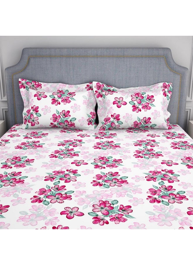 Welspun Microfiber Double Bedsheet (220 Cm X 240 Cm / 43 Cm X 68 Cm) | 105 Tc Sateen Floral Bedsheet & Pillow Covers Set (Lucent White)- Adore