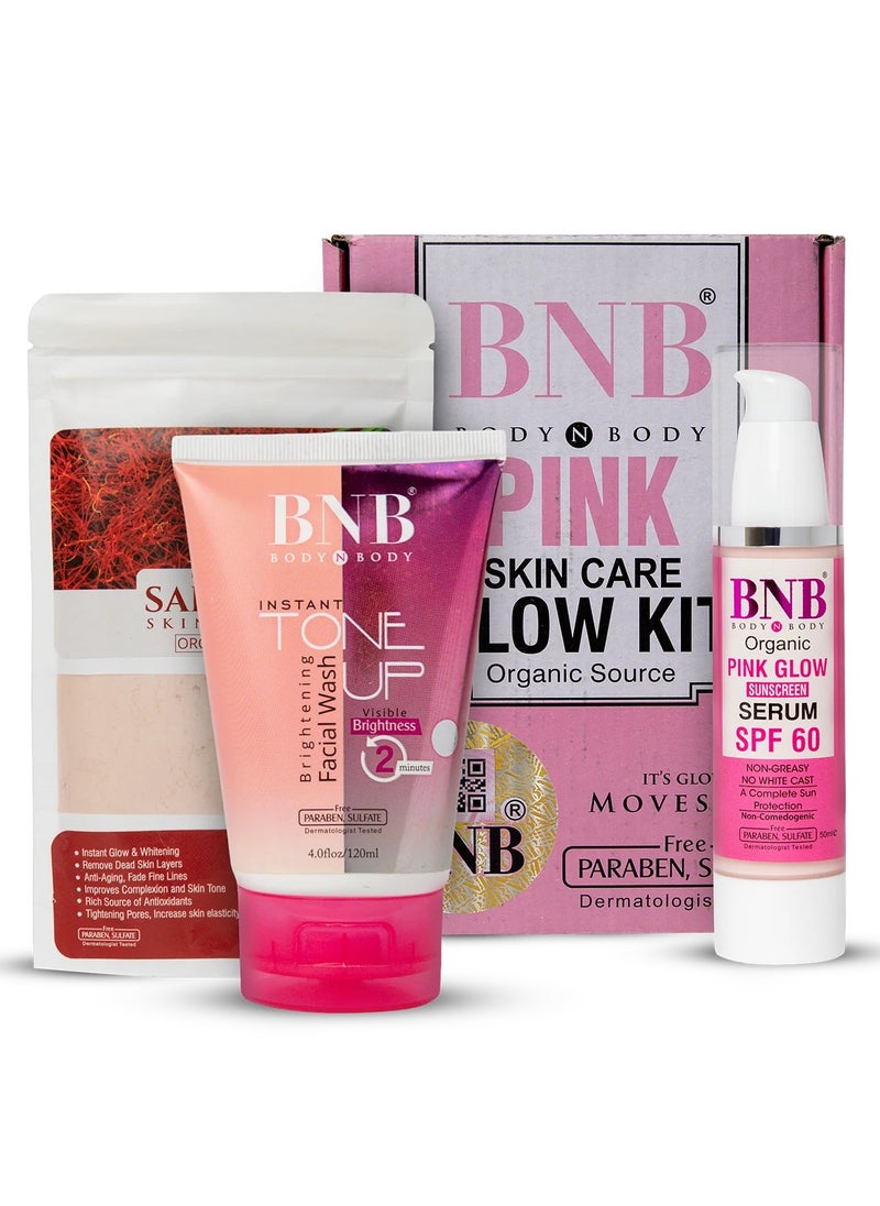 Pink Glow Kit Toneup Facewash Saffron Mask Pink Glow Sunscreen Spf 60