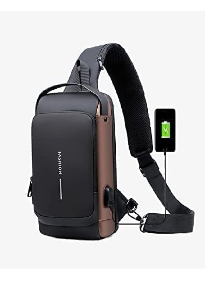 SUPAAR Anti theft Crossbody Sling bag, Shoulder Backpack, Lightweight Chest Daypack with USB Charging Ports