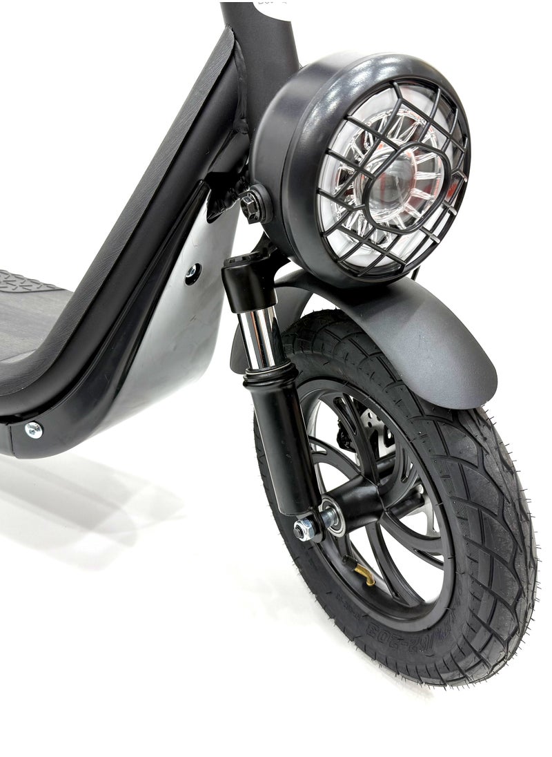 Scooter model RALLY-B2-BASKET, Recommended for adults, 48V 10AH litthium battery, Maximum riding distance is 30km, Maximum speed is 35km/h, Black color