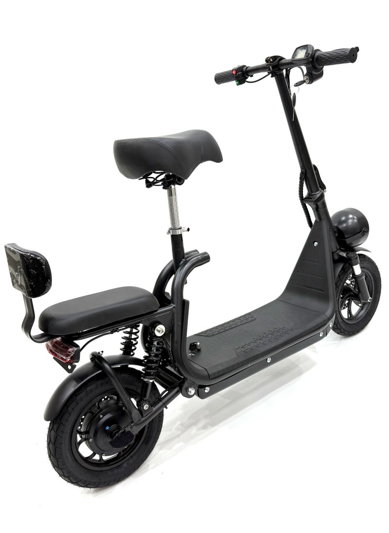 Scooter model RALLY-B2-SEAT, Recommended for adults, 48V 10AH litthium battery, Maximum riding distance is 30km, Maximum speed is 35km/h, Black color