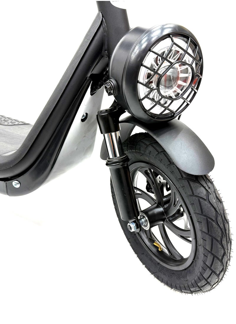Scooter model RALLY-B2-SEAT, Recommended for adults, 48V 10AH litthium battery, Maximum riding distance is 30km, Maximum speed is 35km/h, Black color