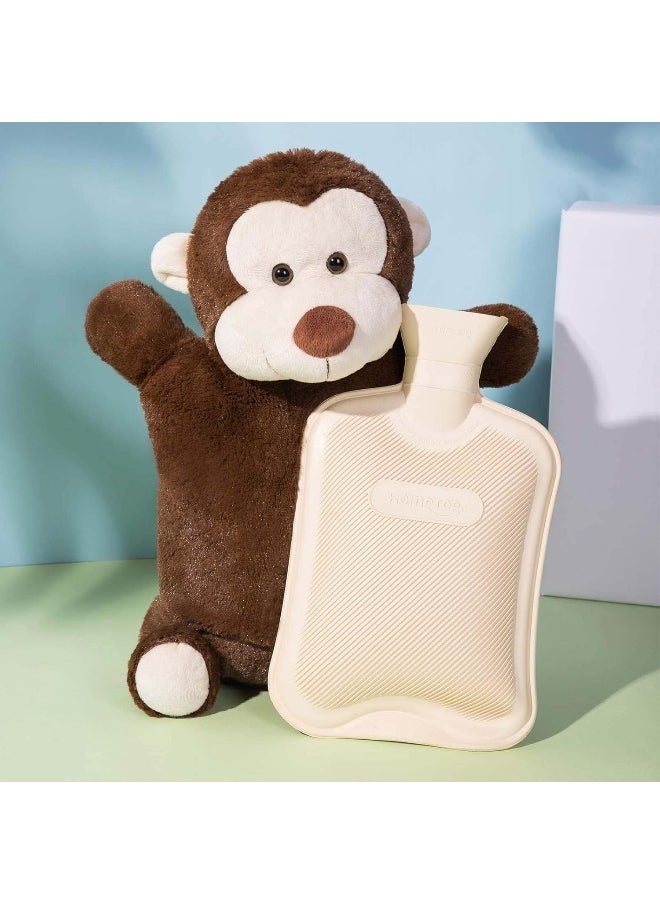 HomeTop Premium Classic Rubber Hot or Cold Water Bottle with Cute Stuffed Animal Cover (2 Liters, Brown Monkey)