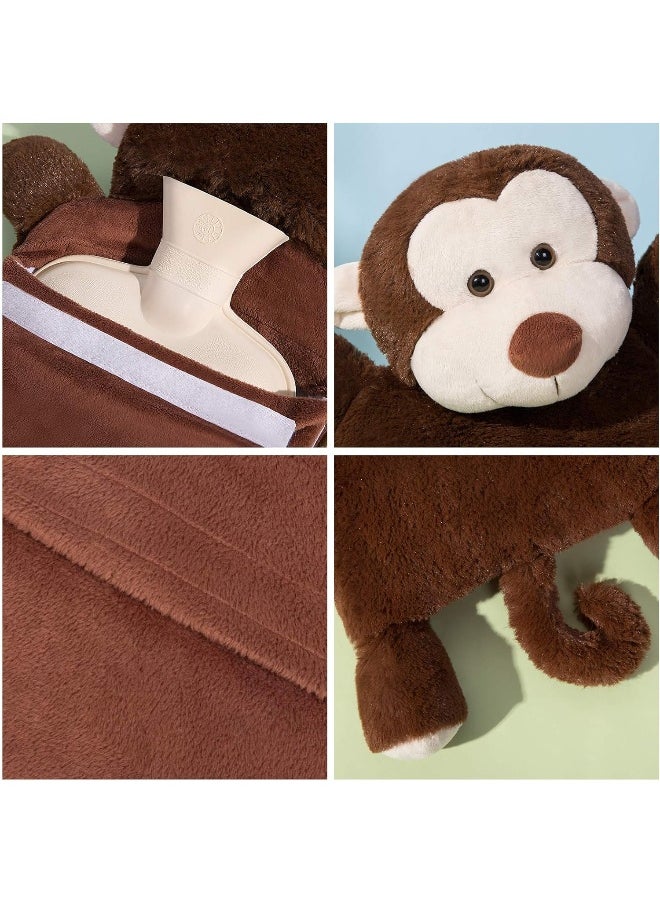HomeTop Premium Classic Rubber Hot or Cold Water Bottle with Cute Stuffed Animal Cover (2 Liters, Brown Monkey)