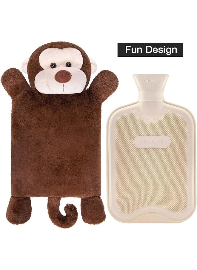 HomeTop Premium Classic Rubber Hot or Cold Water Bottle with Cute Stuffed Animal Cover (2 Liters, Brown Monkey)
