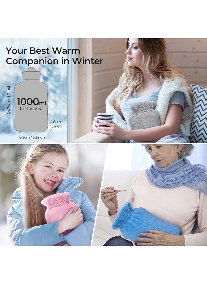 MEETRUE Microwaveable Silicone Hot Water Bottle with Cover(1 Liter)